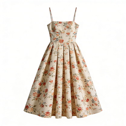 Cream Floral Embroidered Square Neck Mini Dress
