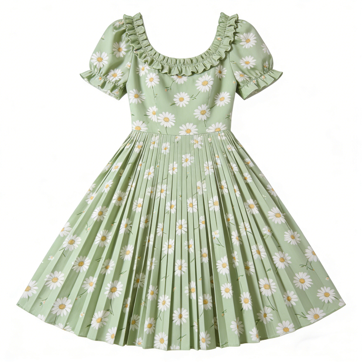 Lightweight Green Daisy Print Dress
