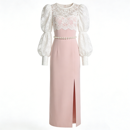 Lace Splicing Pink Dress