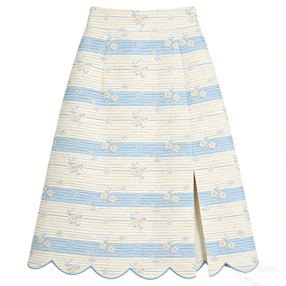 Scalloped Hem Floral Midi Skirt