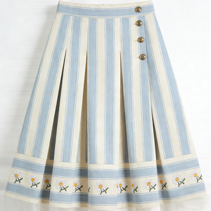 Blue & Cream Striped Daisy Skirt