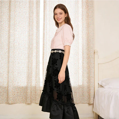 Pink Lace Peter Pan Collar Blouse