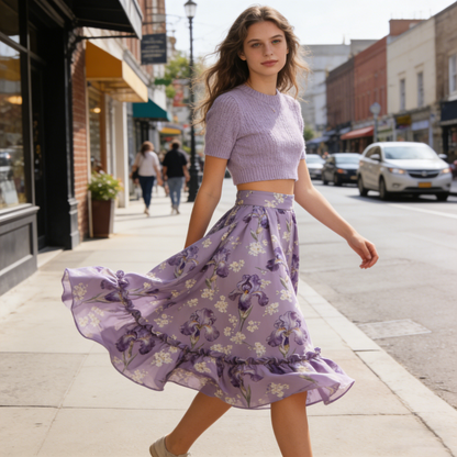Lavender Iris Midi Skirt