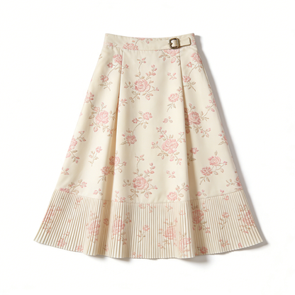 Pink Floral Print Midi Skirt