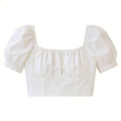 White Puff Sleeve Square Neck Crop Top
