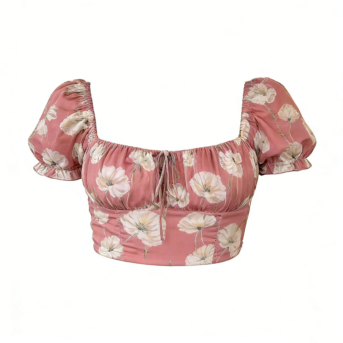 Sweet Girl Floral Print Puff Sleeve Crop Top