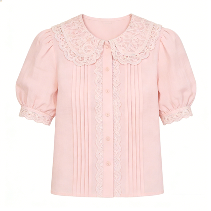 Pink Lace Peter Pan Collar Blouse