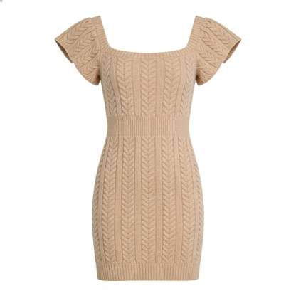 Camel Cable Knit Mini Dress