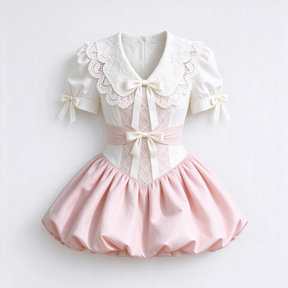 Creamy Lace Bow Tulip Dress