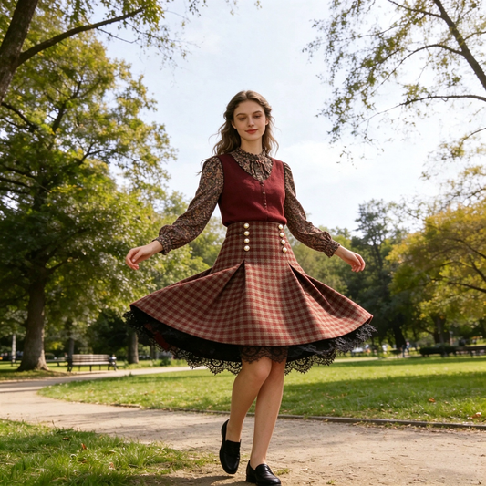Burgundy Knit Vest & Vintage Floral Blouse Two-Piece