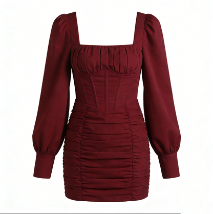 Square Neck Red Fitted Dress
